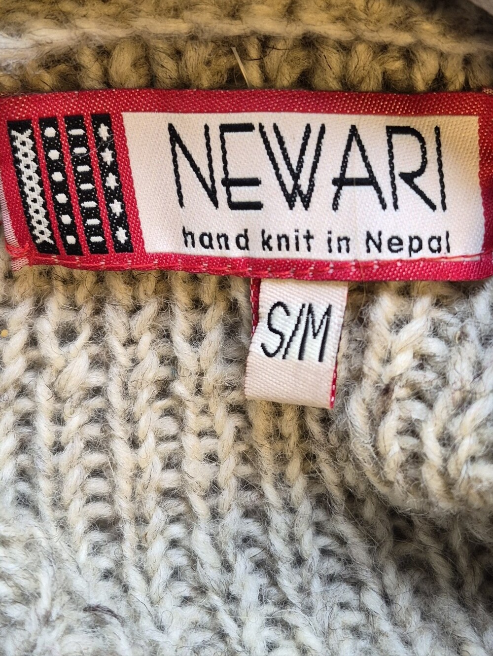 Vtg Newari Nepal Hand Knit Wool Cardigan Sweater Y2K Hooded Belted Floral Sz S/M - Picture 12 of 14